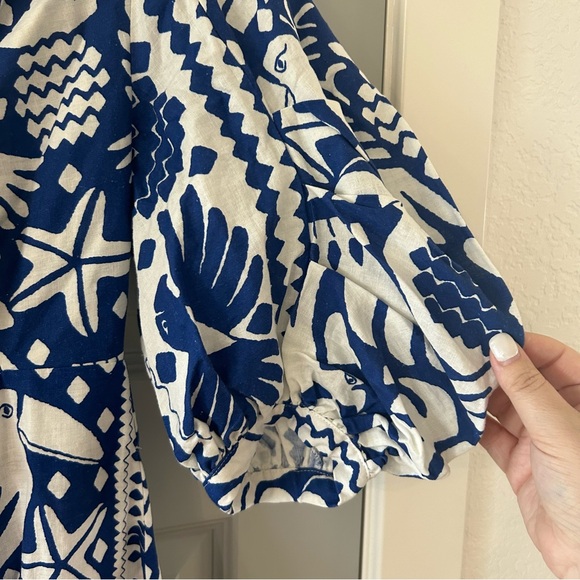 Rare NWT Farm Rio Jungle Scarf Midi Dress Cutout Birds Blue White Navy - Picture 14 of 14